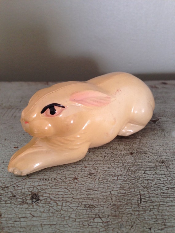 Antique Easter Bunny Celluloid Toy Viscoloid USA Early 1920s Rattle Collectible Vintage Rabbit Easter Decor Display Spring Animal Vignette