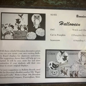 Vintage Halloween Mid Century Advertisement Slip for Die Cuts Dennison Old Collectible Ephemera Witches Owls Jack O Lanterns Decor Display