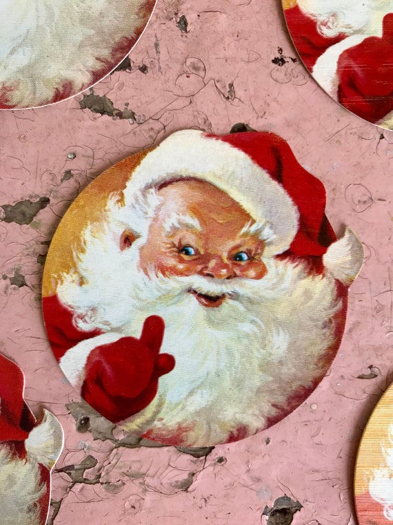 SET of 5 ~vintage TINY Jolly Santa Claus X-mas Die Cut SET of 5 ~vintage TINY Jolly Santa Claus X-mas Die Cut