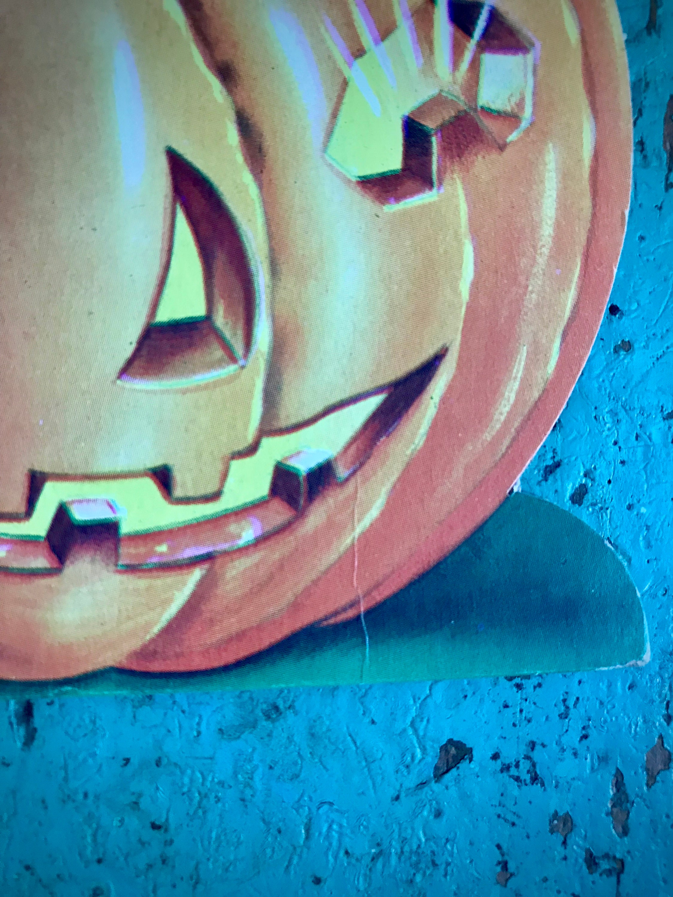 Vintage Halloween Die Cut Kitten Witch Jack O Lantern Pumpkin Head Full ...
