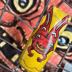 RARE Antique Halloween Old Collectible Small Flying Bug Noisemaker 1920s Era German Tiny Tin Toy Clicker Vintage Monster Decor Display Prop
