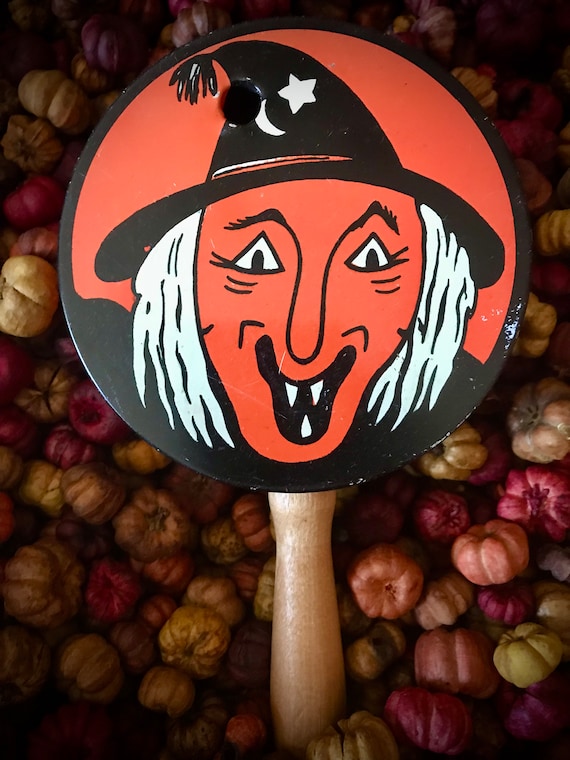 Vintage Halloween Old Collectible Tin Toy Shaker Kirchhof 1950s