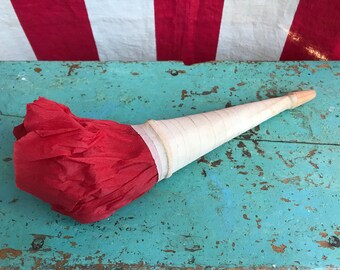 Antique Crepe Paper Flower Rose Horn Handmade Noisemaker Vintage New Years Party Favor Easter Decor Doll Prop Old 1920s Era Collectible Toy