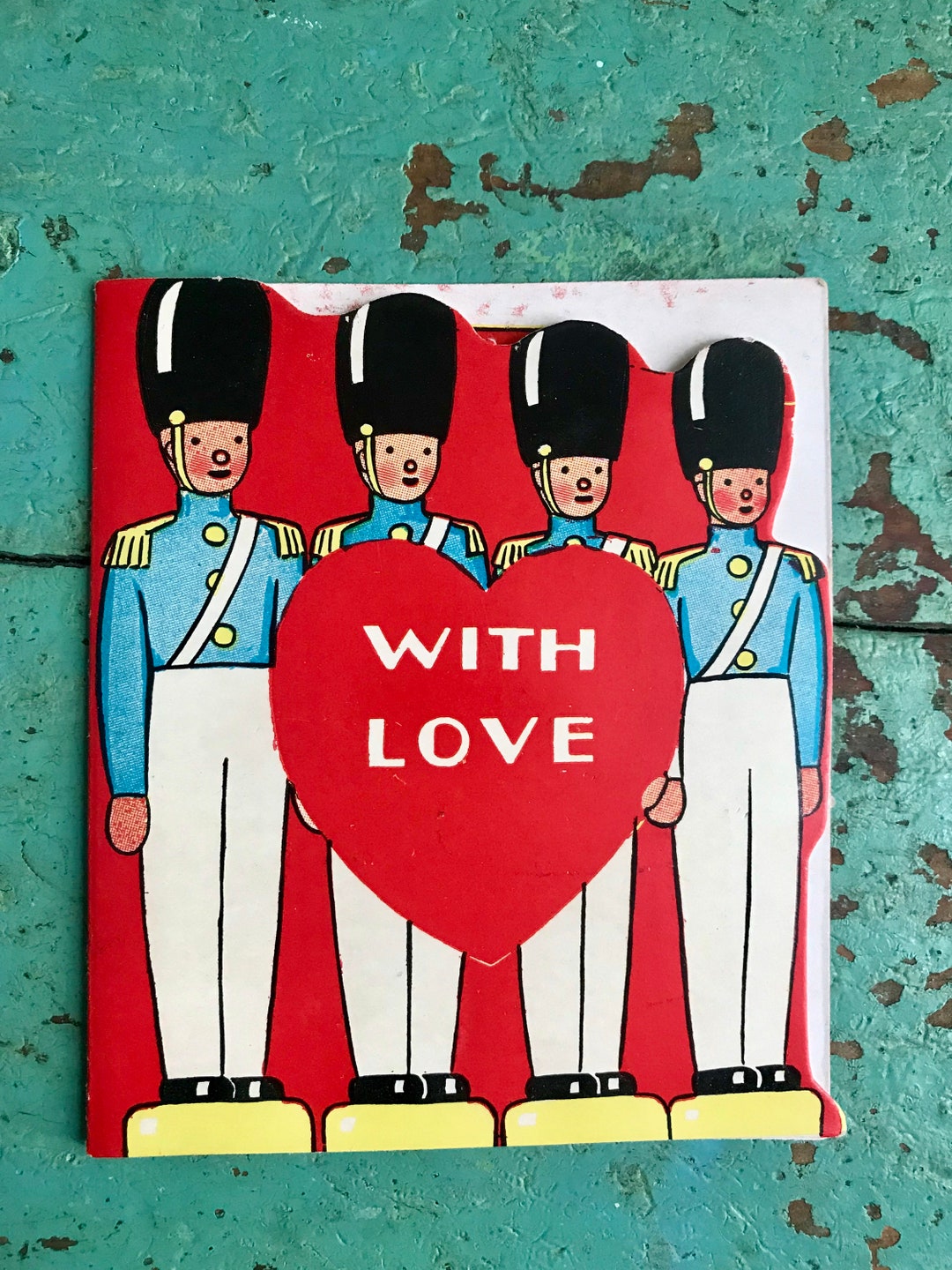 Vintage Valentines Day Toy Soldiers Card Old Collectible Love Red