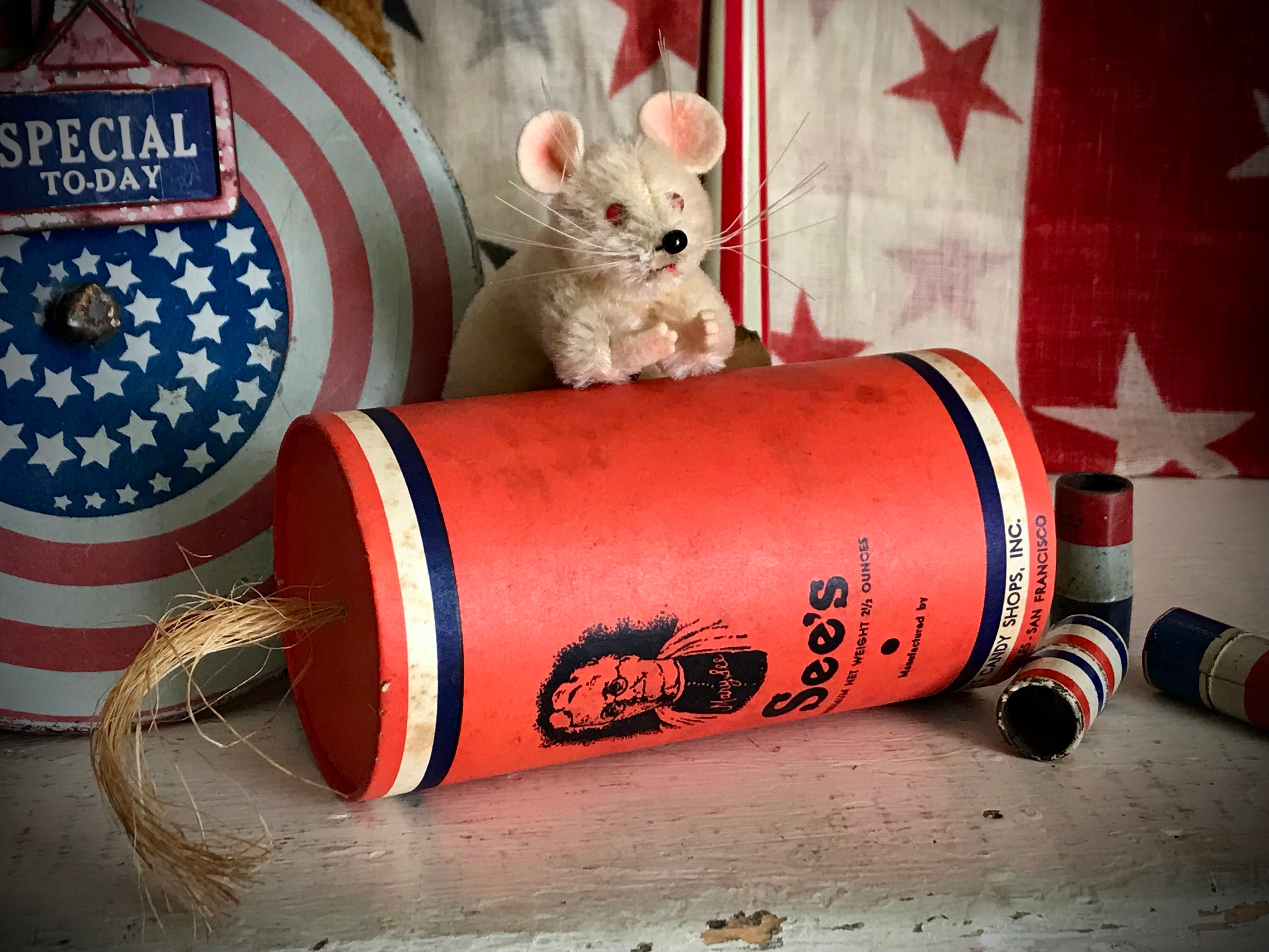 Vintage Patriotic Dynamite Firecracker Candy Container Old 1960s