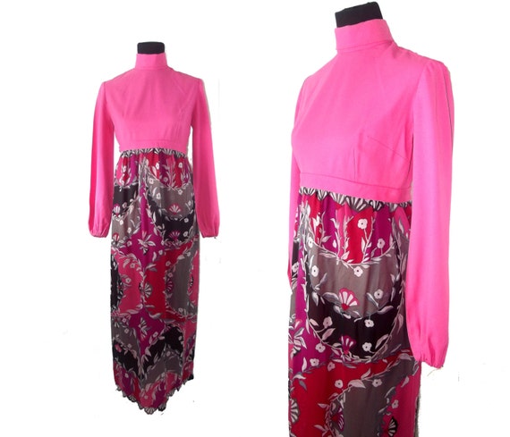 60s Hostess Dress Pink Floral Psychadelic Flower C