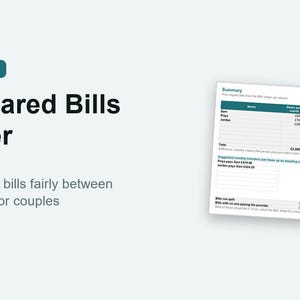 Puede incluir: Una plantilla de hoja de cálculo de Excel editable titulada UK Shared Bills Splitter. El documento presenta una tabla de resumen para realizar un seguimiento de los gastos compartidos entre compañeros de casa, incluyendo columnas para costos mensuales y semanales.