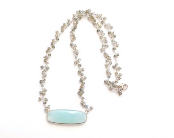 Labradorite Necklace, Chalcedony Pendant, Gemstone Necklace, Chalcedony Necklace, Dainty Jewelry, Minimalist Jewelry, Layering Necklace