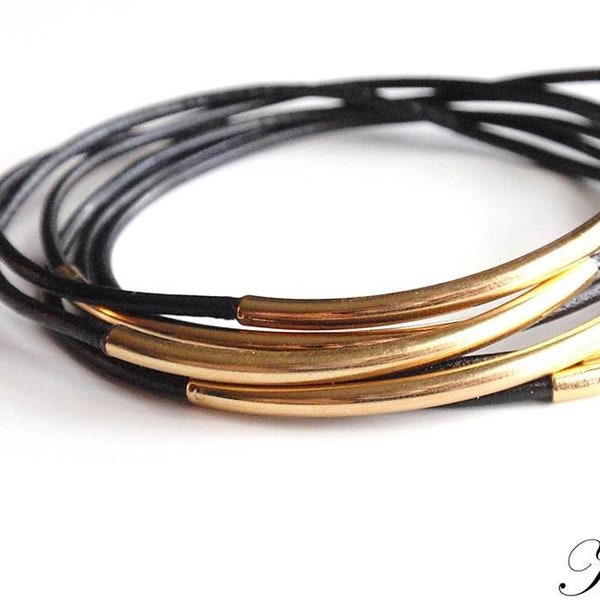 Black Leather Bangle Bracelet, Leather Bracelets for Women, Leather Jewelry, Silver Bangle, Gold Bangle, Bohemian Jewelry, Boho Jewelry,Gold