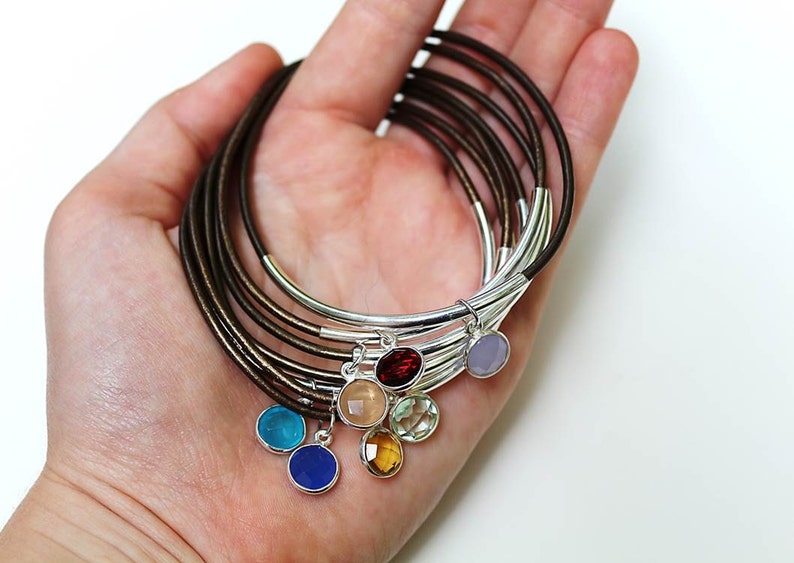 Leather Chakra Bangle Bracelet, Leather Bracelets for Women, Yoga Bracelet, Chakra Bracelet, Bohemian Jewelry, Yoga Jewelry, Leather Bangle image 2