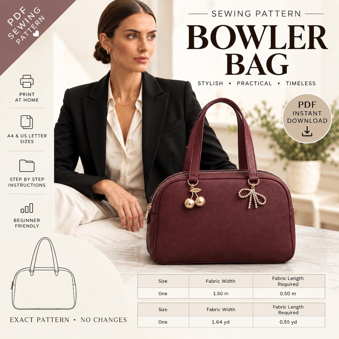 Bowler Bag Sewing Pattern PDF | Zipper Handbag Pattern | Digital ...