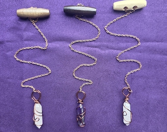 Handmade Crystal Pendulum for Divination | Amethyst, Rose Quartz, Clear/Milky Quartz (Wire-Wrapped)