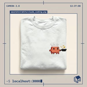 Claude Cooking besticktes T-Shirt – Retro-Pixel-Art-KI-Programmier-Shirt, Geschenk für Software-Ingenieure, Technik-Geek-Geschenk für ihn oder sie
