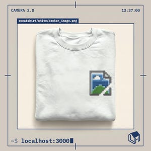 Camiseta bordada con imagen rota – Camiseta retro de programación con enlace roto y arte pixelado, regalo para ingenieros de software, regalo para frikis de la tecnología para él o ella.