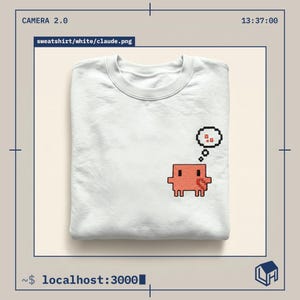 Geborduurd Claude-shirt – Retro pixel art AI-programmeershirt, cadeau voor software-engineer, tech-cadeau voor hem of haar