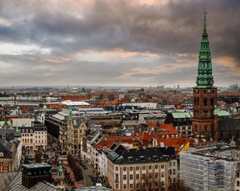 Copenhagen Rooftops Panorama Print, Denmark Wall Art, Printable Photography, Digital Download