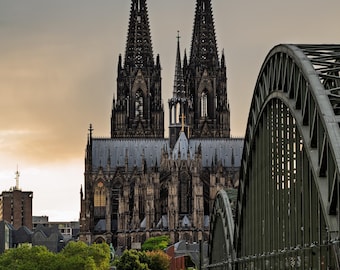 Cologne Cathedral and Hohenzollern Bridge Print, Germany Wall Art, Printable Photography, Digital Download