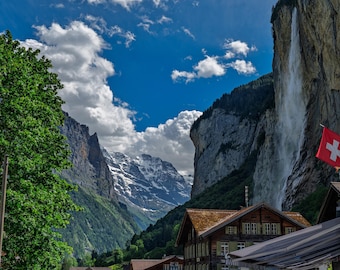 Staubbach Falls, Lauterbrunnen Print, Switzerland Wall Art, Printable Photography, Digital Download
