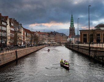 Rowers on a Copenhagen Canal Print, Denmark Wall Art, Printable Photography, Digital Download