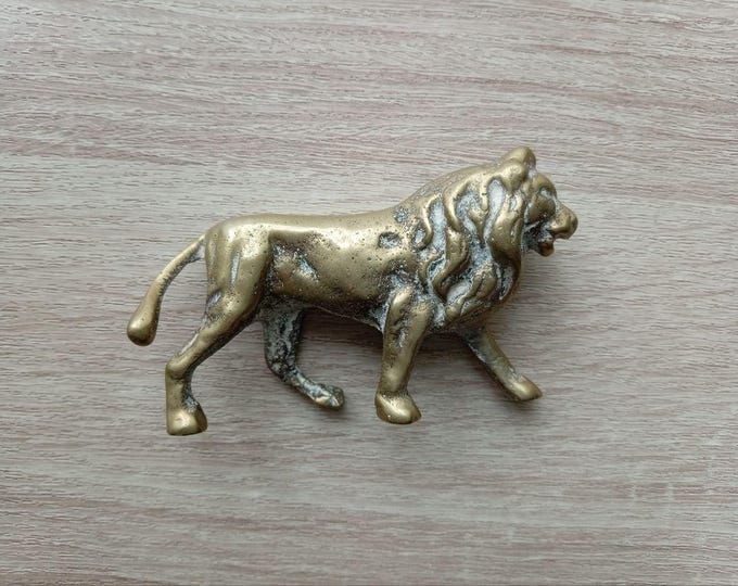 Vintage Solid Brass Lion Figurine | Roaring Mane, Aged Patina (70s-80s)