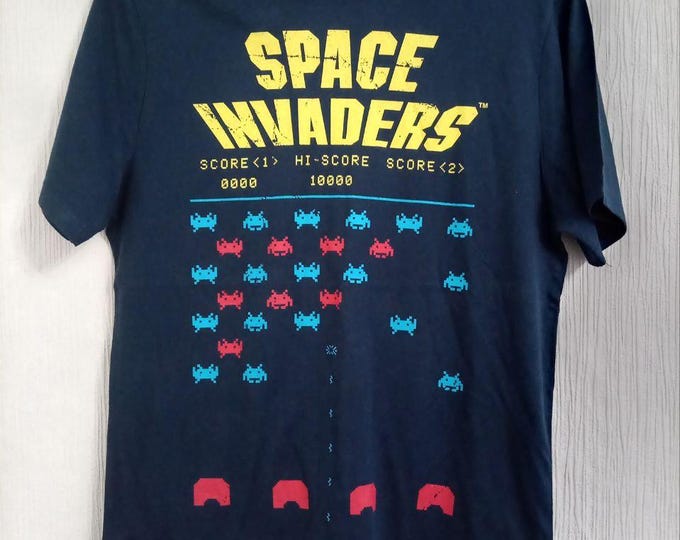 Licensed Space Invaders Retro Arcade T-Shirt | Pixelated Gameplay Print (Size S)