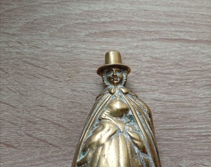 Vintage Solid Brass Welsh Lady Bell | 1970s British Folk Figurine (Aged Patina)