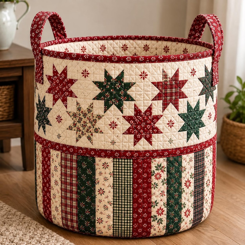 Quilted Christmas Basket Sewing Pattern PDF, Starburst Storage Basket ...