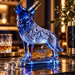 Skulptierte Glaskaraffe mit heulendem Wolfsmotiv, 350 ml Spirituosenflasche, Dekoration für die Hausbar