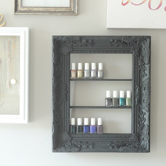 Matte Black Nail Polish Rack Ornate Elegant Nail Polish Frame Storage Salon Furniture Nail Salon Decor Essential Oil Storage Vanity Storage