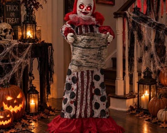 Light-Up Scary Clown Girl Halloween Prop | Sound Activated | Red LED Eyes (37.4 Inch)