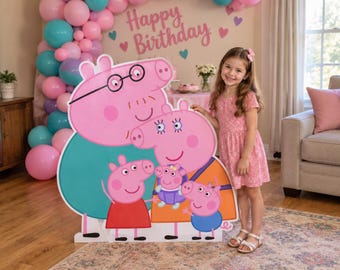 Figura de cartón recortable de la familia Peppa Pig, figura decorativa para fiestas, archivo SVG imprimible para descarga digital