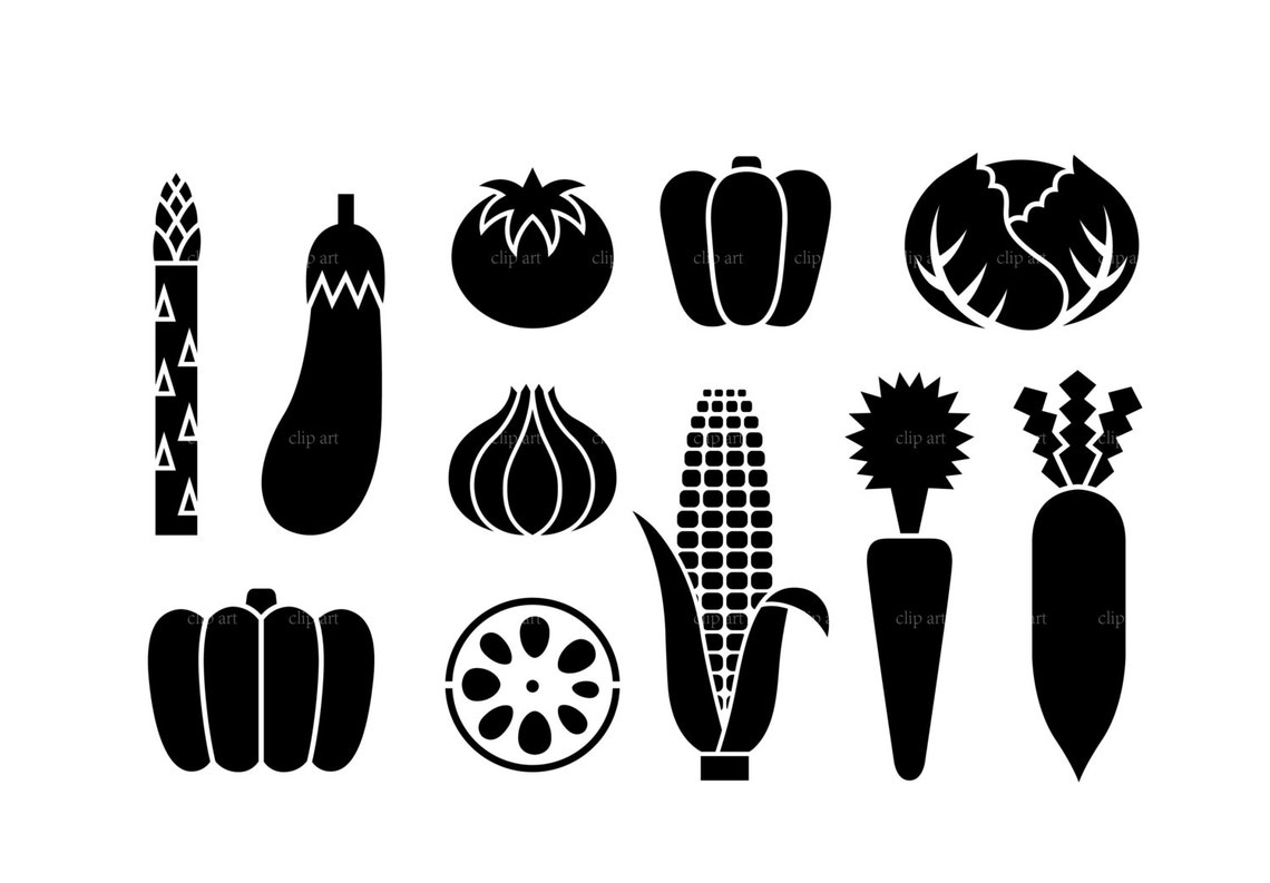 Vegetable Silhouette Digital Clipart Vector Eps Png Files Etsy