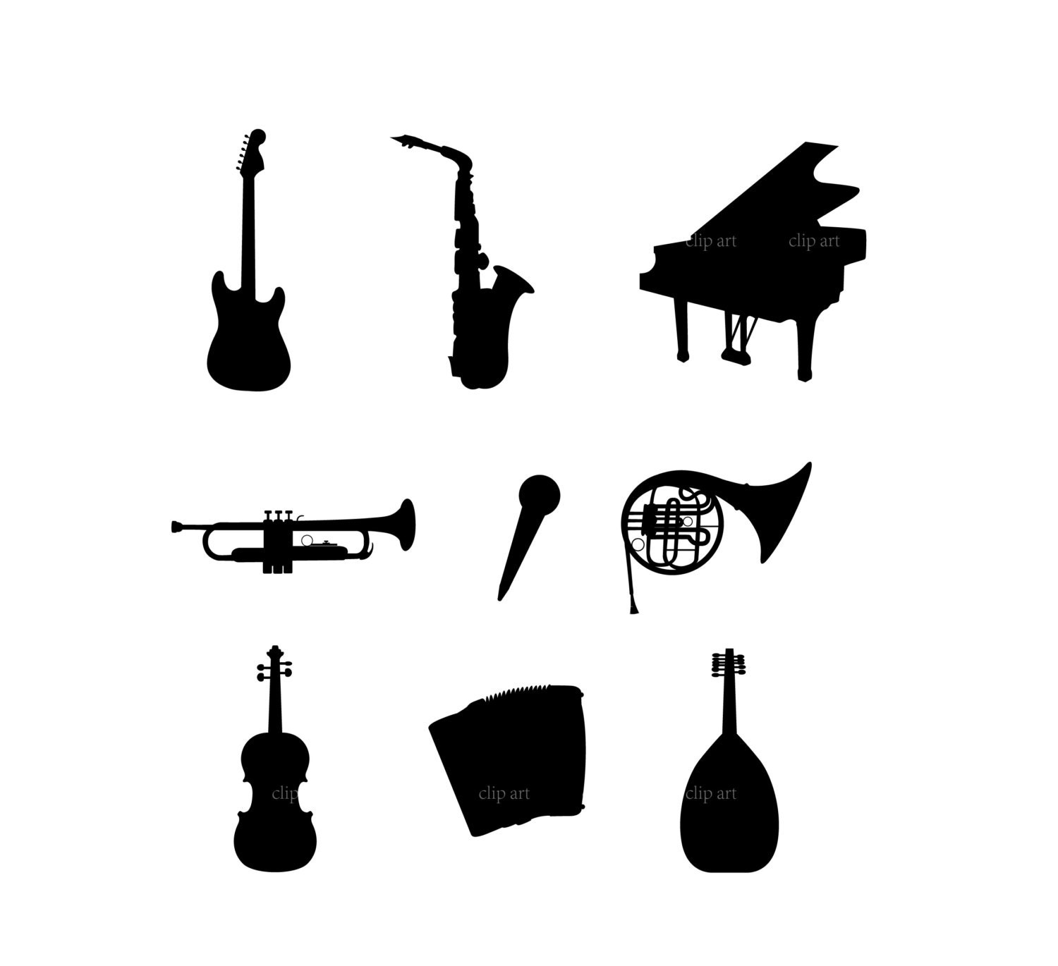 Musical instruments silhouette digital clipart vector eps png Etsy