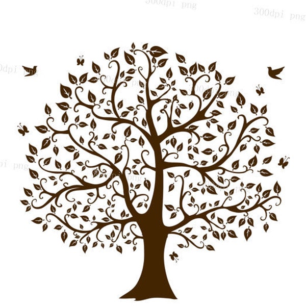 Tree silhouette digital clipart vector eps  png files Clip Art Images Instant Download