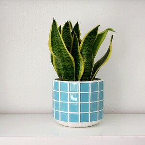 Handmade Tiled Plant Pot, Light Blue Ceramic Planter, Cielo