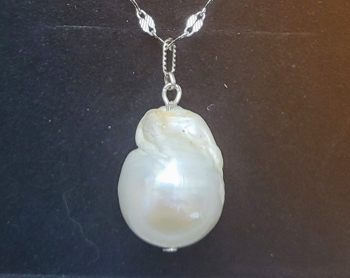 Iridescent Baroque Pearl Pendant with Sterling Silver Chain & Studs