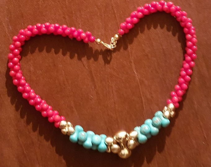 Coral & Turquoise Gold Plated Necklace Set - Vermeil Earrings