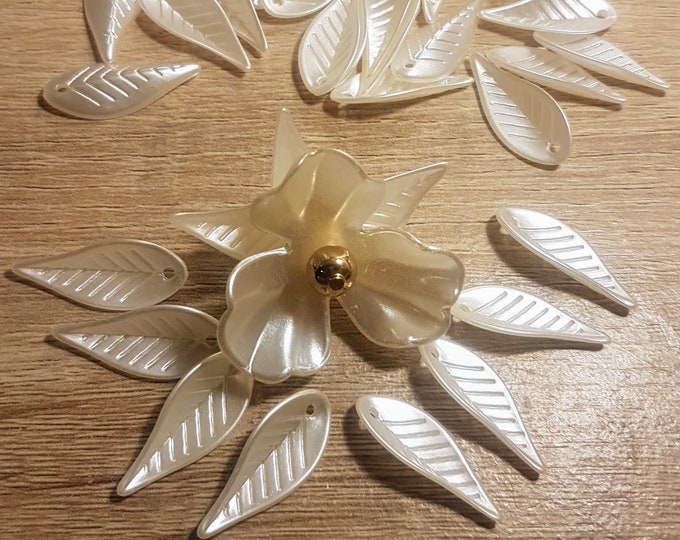 Ivory Acrylic Leaf Beads: 20pcs, 28x12mm Craft Supplies