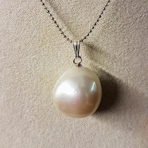 Collar con colgante de perla barroca: cierre de plata de ley, cadena de 40 cm