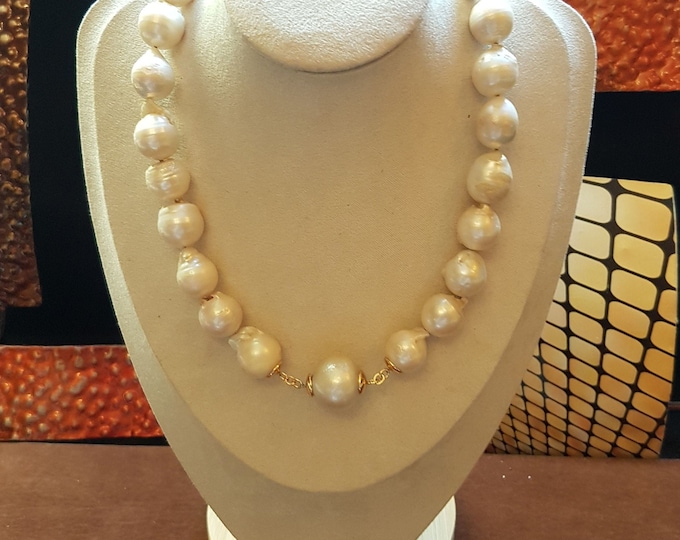 Baroque Pearl Pendant Necklace: Gold Trim, Unique Design