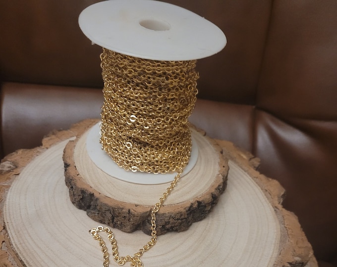 24 carat gold plated cable chain by the meter, for jewellery making, DIY craft, Priced per meter. Solid and durable.