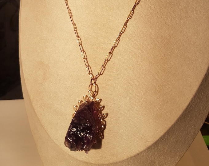 Raw Amethyst Pendant Necklace: February Birthstone, 16 inch Chain