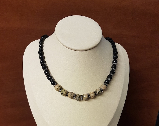 Onyx & Brown Agate Men's Necklace - 20 Inch Gemstone Jewelry