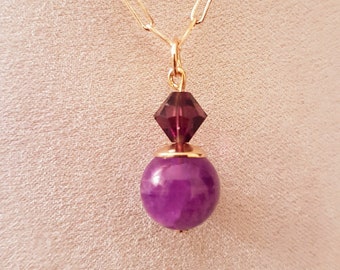 Amethyst gemstone and Swarovski crystal two in one pendant. February birthstone. Ideal for her.