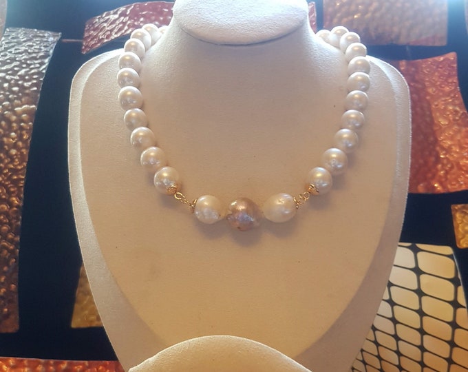 Baroque Pearl Necklace Set: Gold-Capped Bead Detail