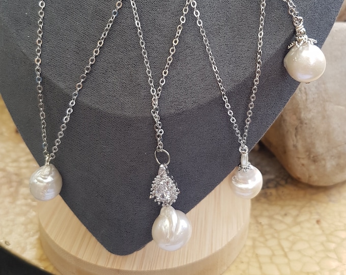 Baroque Pearl Pendant Set: Silver Chain Necklace, 4-in-1 Gift