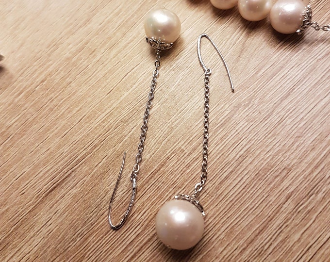12mm pearl earrings. Freshwater pearl and silver dainty drop. Valentine or Weddings gift. Exquisite!