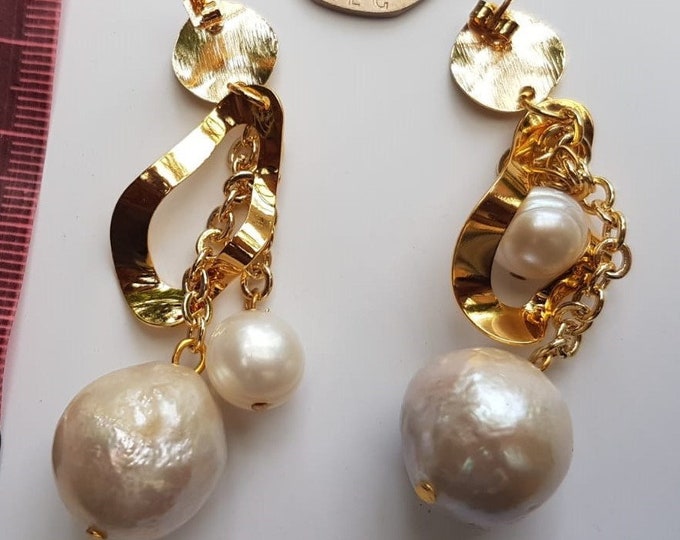 Baroque Pearl dangle, unique drop handmade earrings.