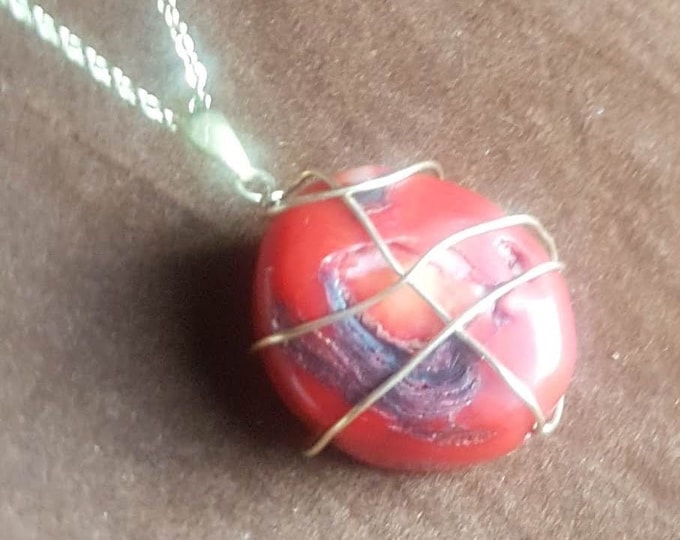 Wire Wrapped Coral Pendant: Gold Filled Chain Necklace