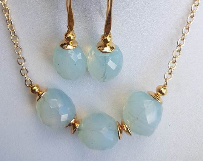Milky Quartz Jewelry Set: Gold-Fill Chain, Faceted Quartz